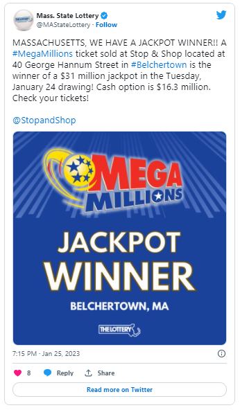 $31 million winning Mega Millions ticket sold at Belchertown store